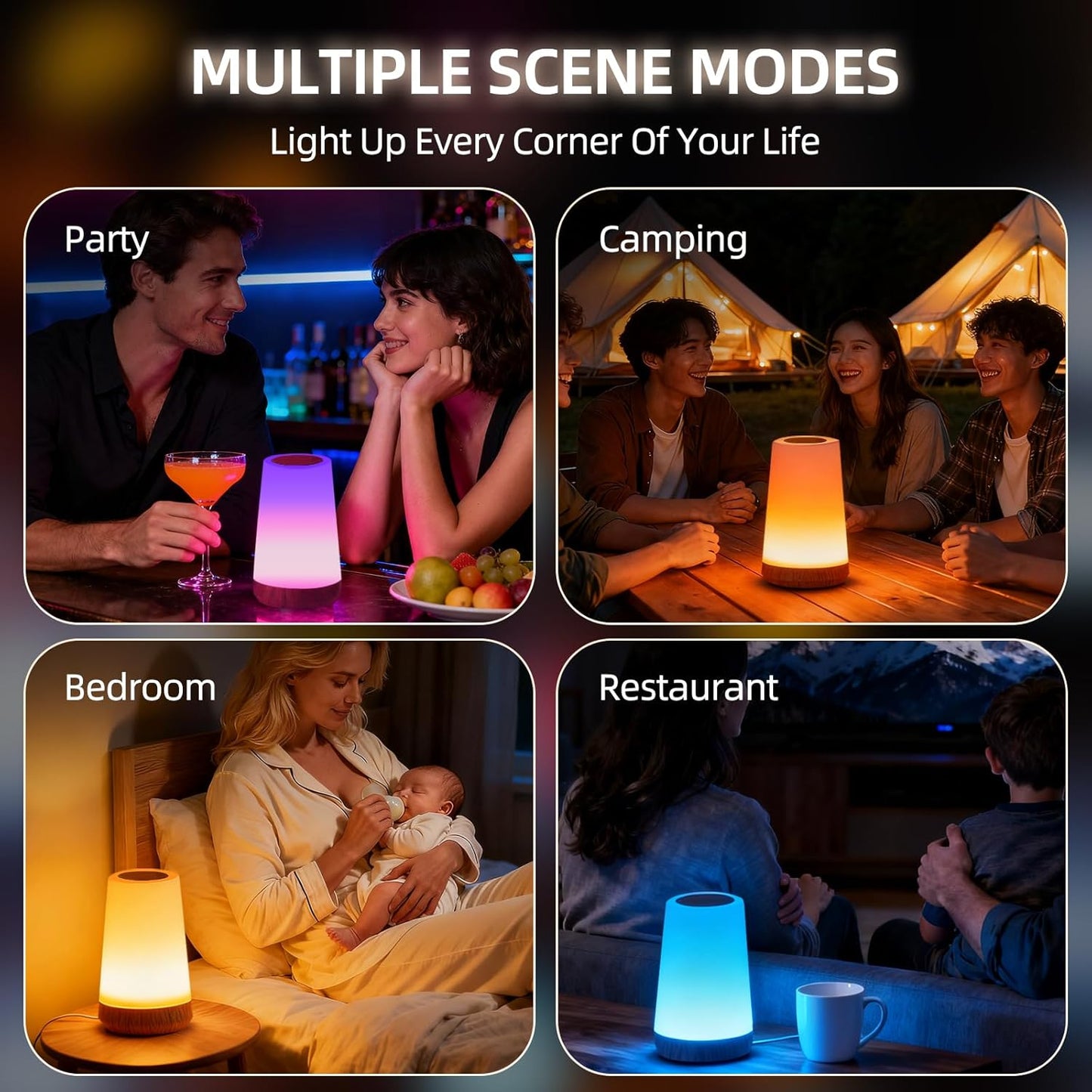RGB Touch Night Light Lamp – Dimmable Rechargeable Table Light - Trenduff
