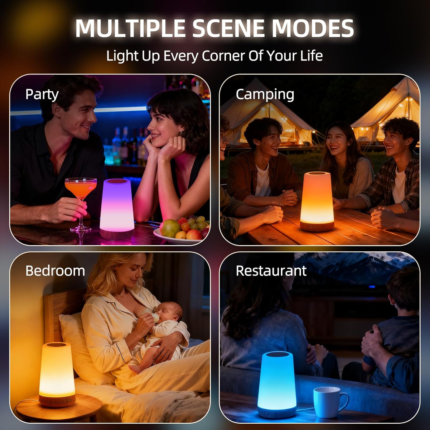 RGB Touch Night Light Lamp – Dimmable Rechargeable Table Light - Trenduff