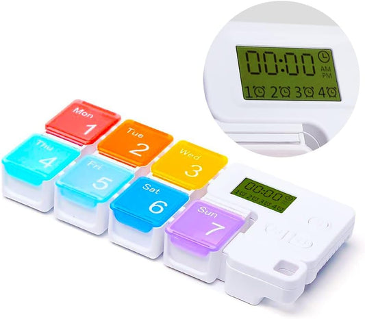7 Day Pill Organizer with Alarm – Large Weekly Medicine Reminder Box