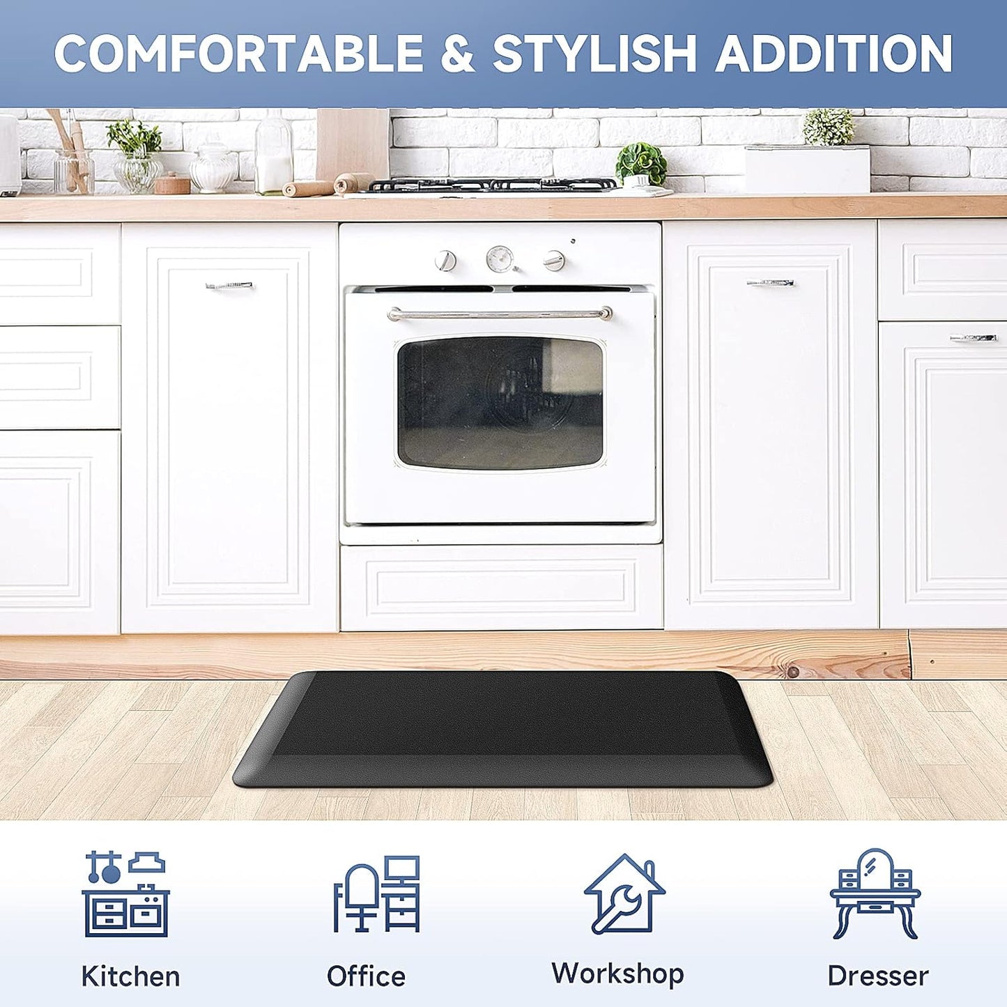 Cushioned Anti-Fatigue Kitchen Mat – Non-Slip Comfort Floor Rug - Trenduff