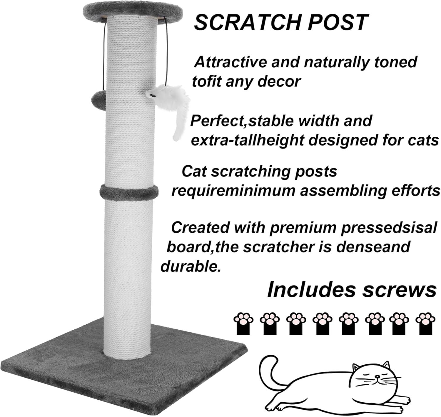 Heavy Duty Cat Scratching Post – Tall Indoor Tower - Trenduff