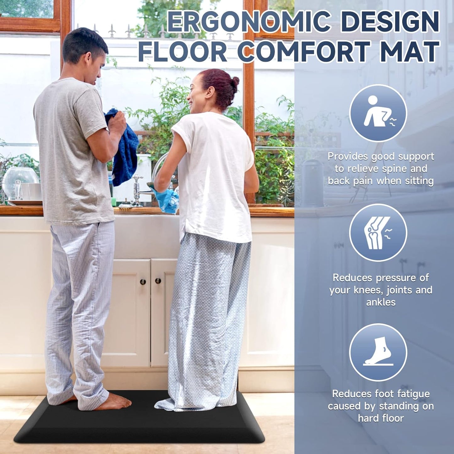 Cushioned Anti-Fatigue Kitchen Mat – Non-Slip Comfort Floor Rug - Trenduff