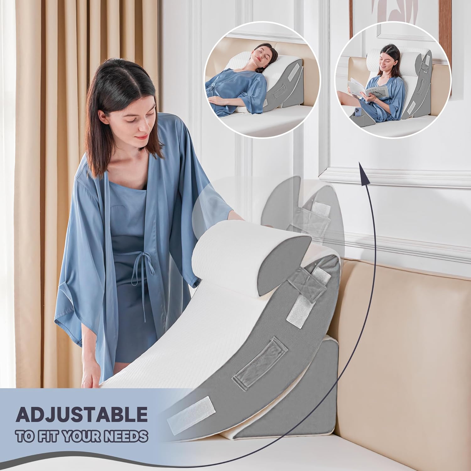4PCS Adjustable Bed Wedge Pillow Set – Ergonomic Support for Sleep - Trenduff