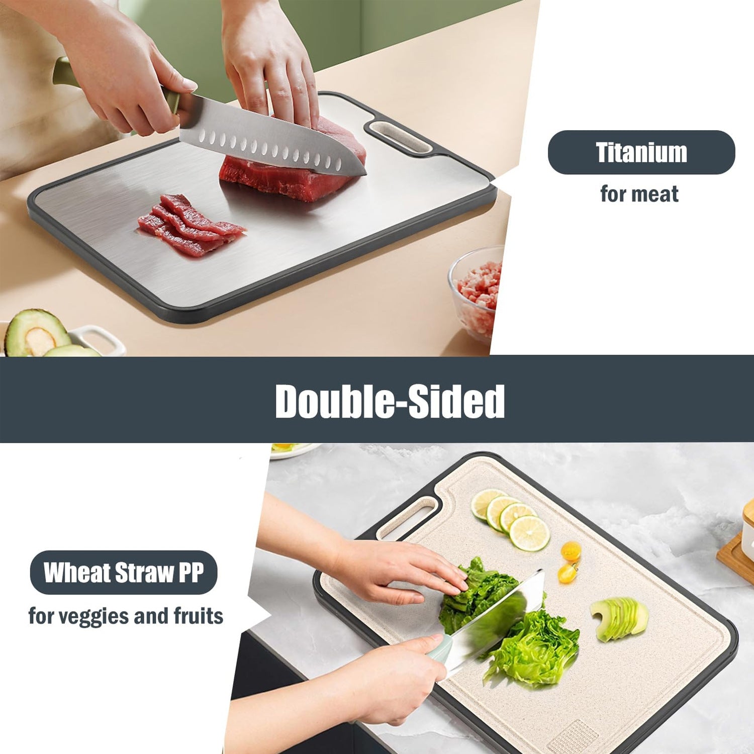 2-in-1 Titanium Cutting Board – Stainless Steel Kitchen Chopping Board - Trenduff