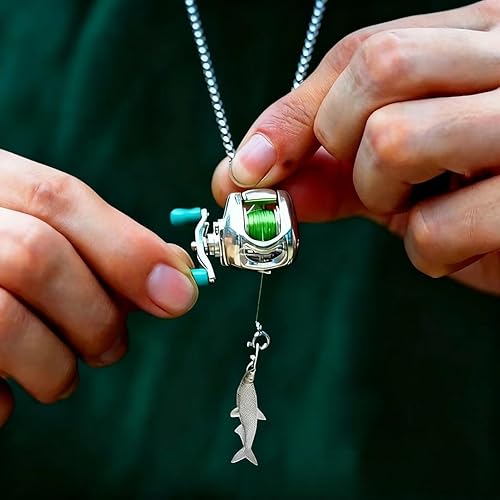 Mini Fishing Reel Necklace – Rotating Spinning Reel Pendant Keychain - Trenduff