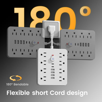 Surge Protector Power Strip with USB Ports – Compact Outlet Extender - Trenduff