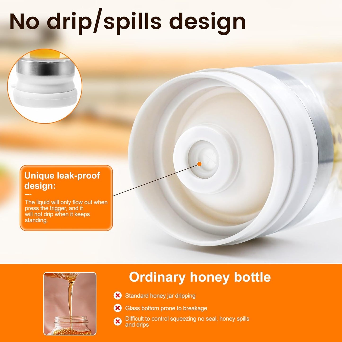 Glass Honey Dispenser No Drip with Stand – 12 OZ Syrup Jar for Tea & Coffee - Trenduff