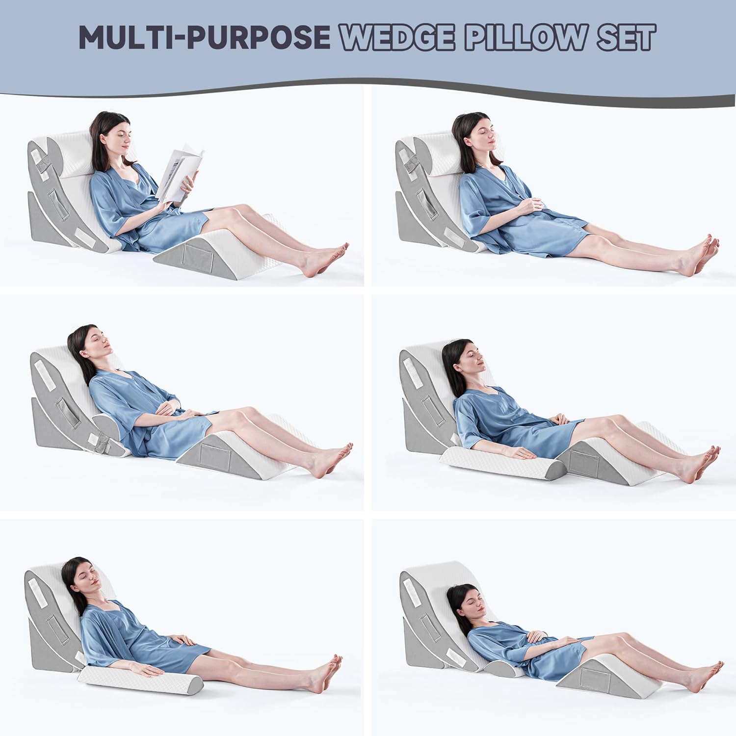 4PCS Adjustable Bed Wedge Pillow Set – Ergonomic Support for Sleep - Trenduff