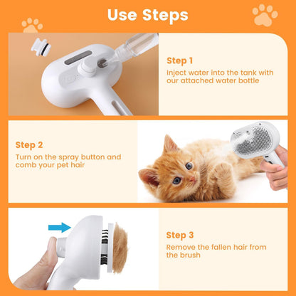 Pet steam grooming brush for dogs and cats – self cleaning spray comb USA
