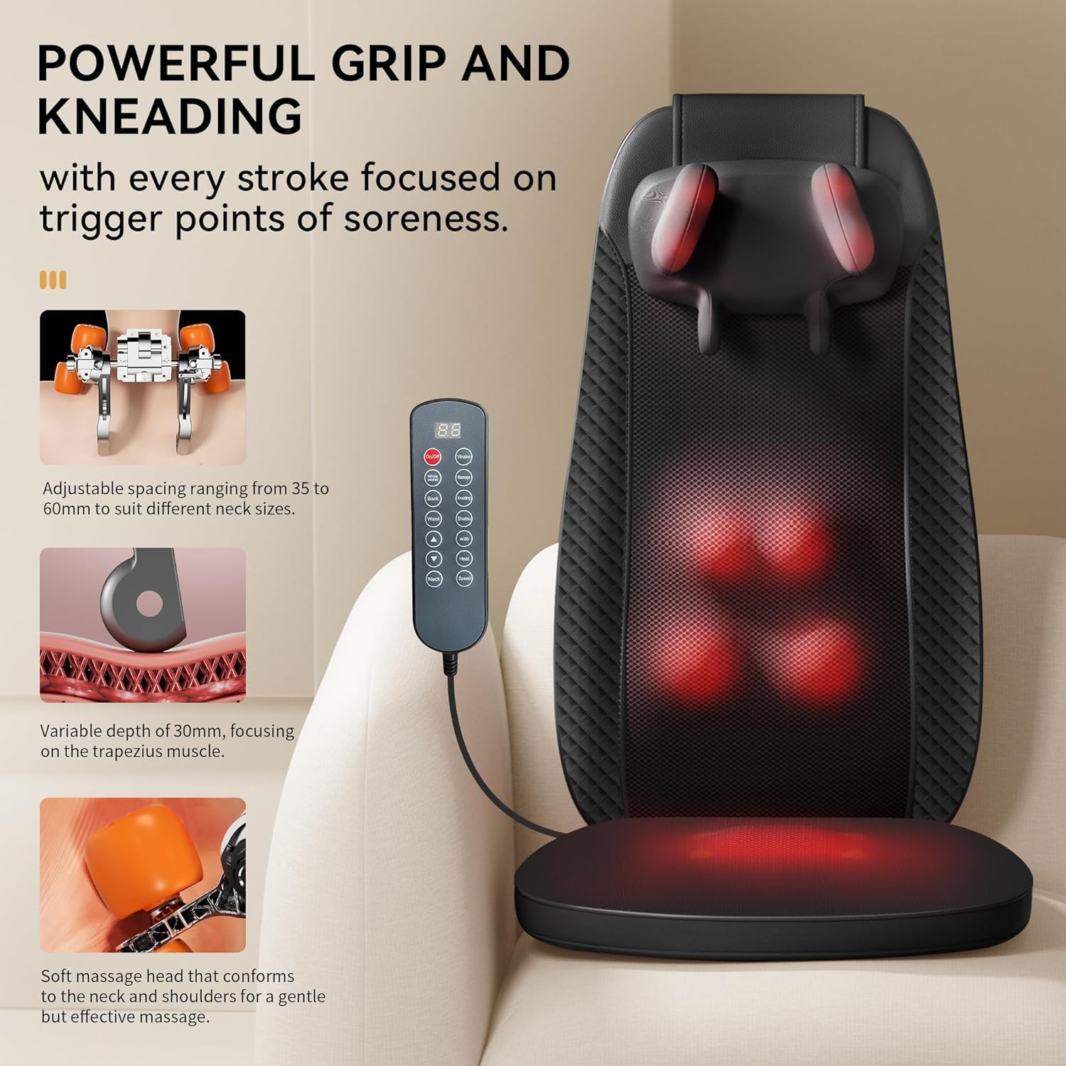 Shiatsu Neck & Back Massager Chair Pad with Heat for Home & Office - Trenduff
