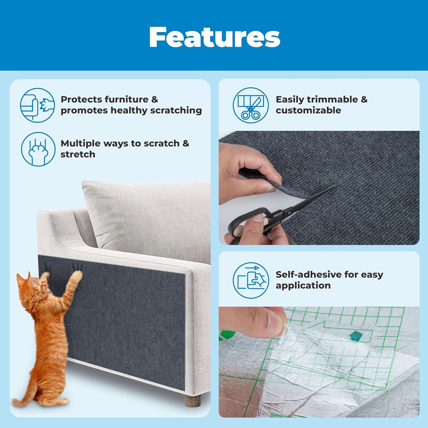 Peel Stick Cat Scratcher Mat – Sofa Furniture Protector - Trenduff