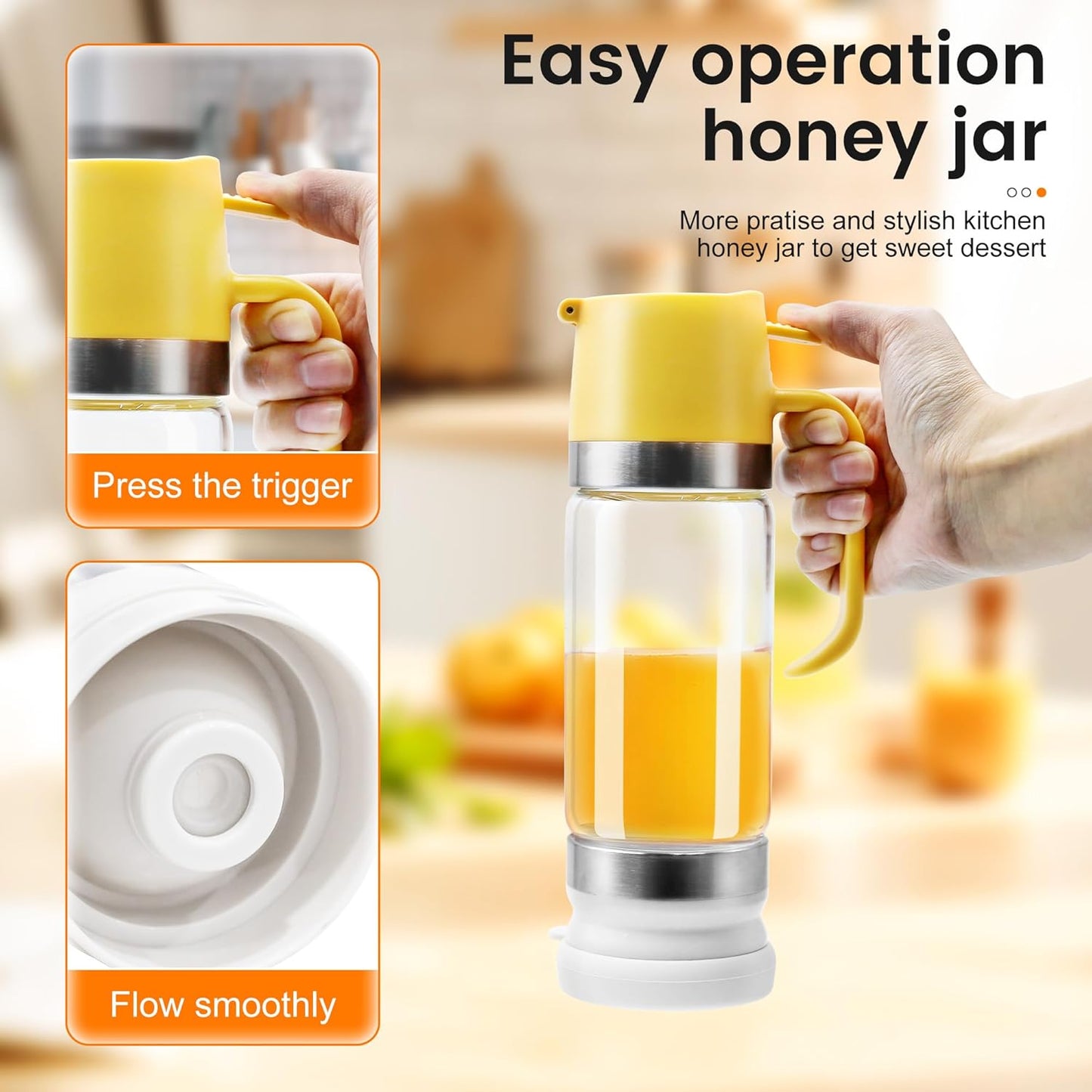 Glass Honey Dispenser No Drip with Stand – 12 OZ Syrup Jar for Tea & Coffee - Trenduff