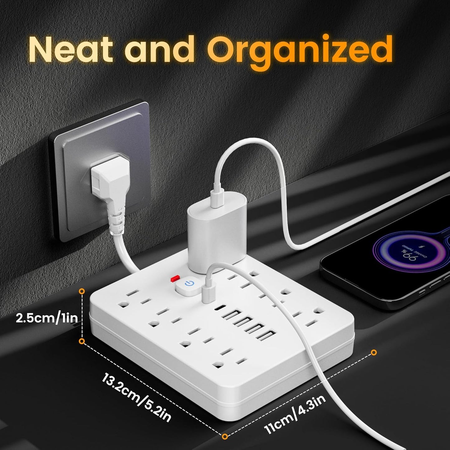 Surge Protector Power Strip with USB Ports – Compact Outlet Extender - Trenduff