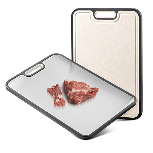 2-in-1 Titanium Cutting Board – Stainless Steel Kitchen Chopping Board