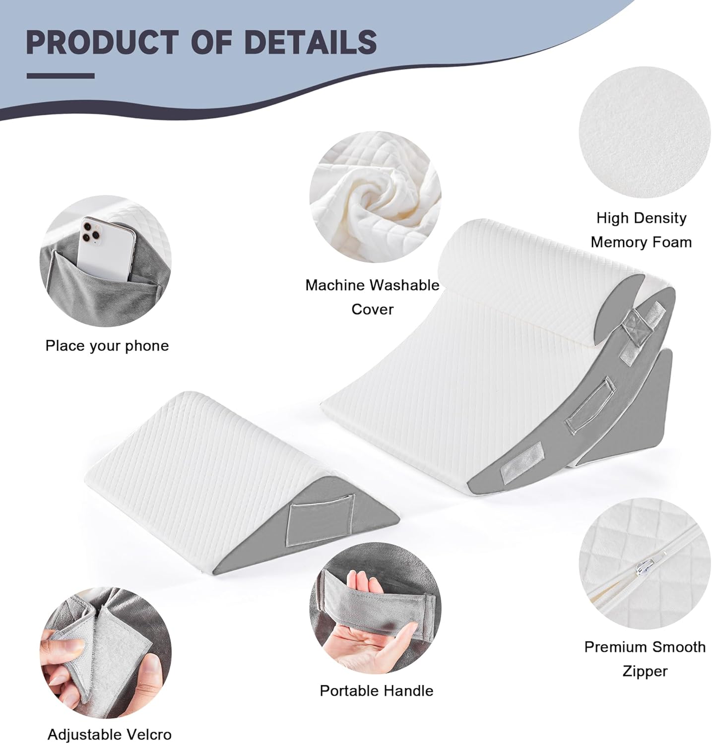 4PCS Adjustable Bed Wedge Pillow Set – Ergonomic Support for Sleep - Trenduff