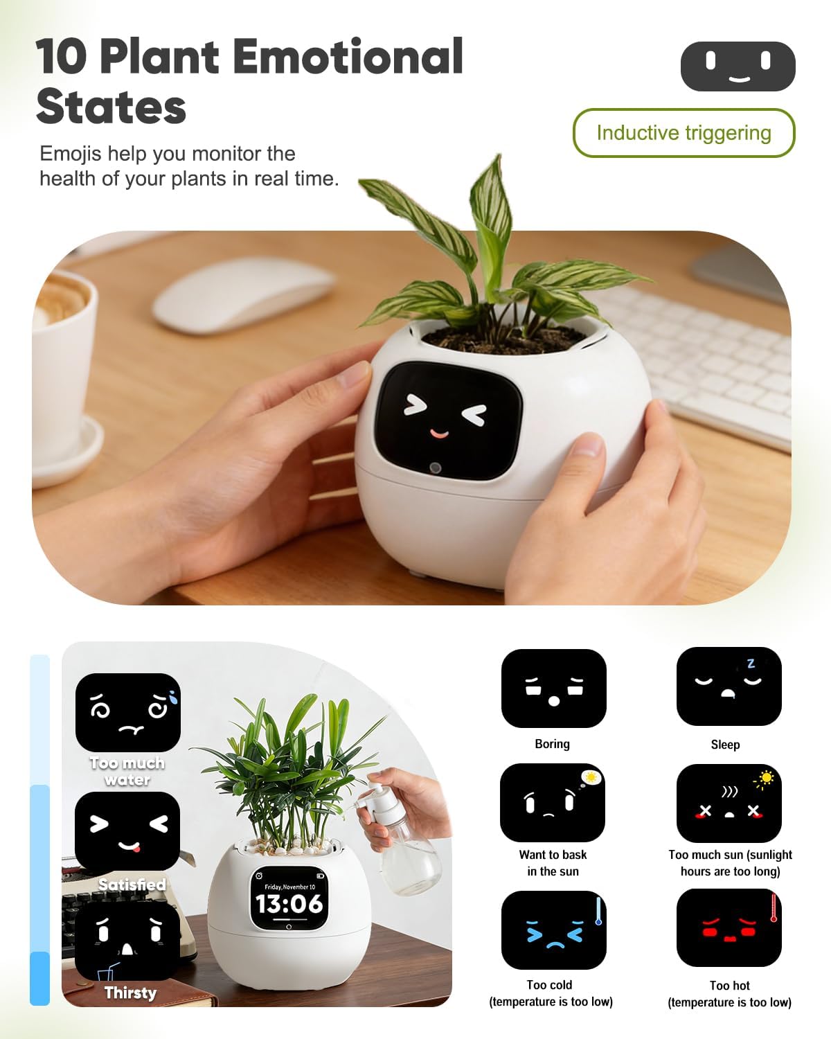 Smart Flower Pot Robot – Self-Watering Emoji Plant Care Planter - Trenduff