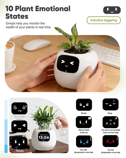 Smart Flower Pot Robot – Self-Watering Emoji Plant Care Planter - Trenduff