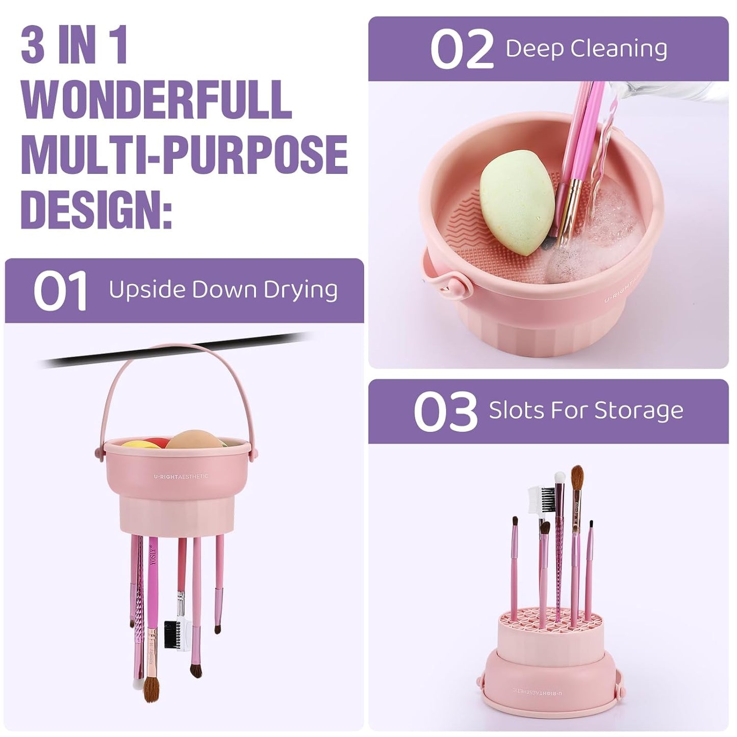 3-in-1 Silicone Makeup Brush Cleaner Bowl – Clean, Dry & Organize Brushes - Trenduff