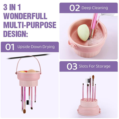 3-in-1 Silicone Makeup Brush Cleaner Bowl – Clean, Dry & Organize Brushes - Trenduff