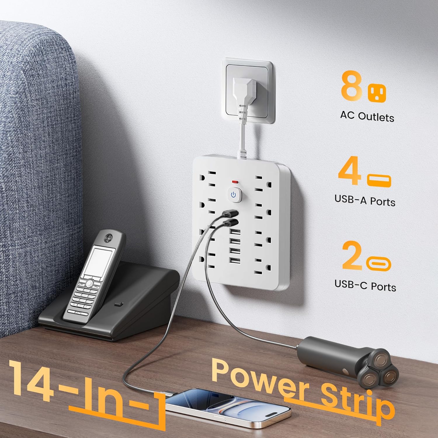 Surge Protector Power Strip with USB Ports – Compact Outlet Extender - Trenduff