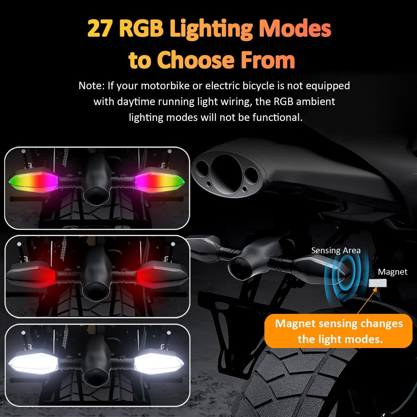 LED Motorcycle Turn Signal Lights with Arrow Projection – RGB 27 Modes - Trenduff