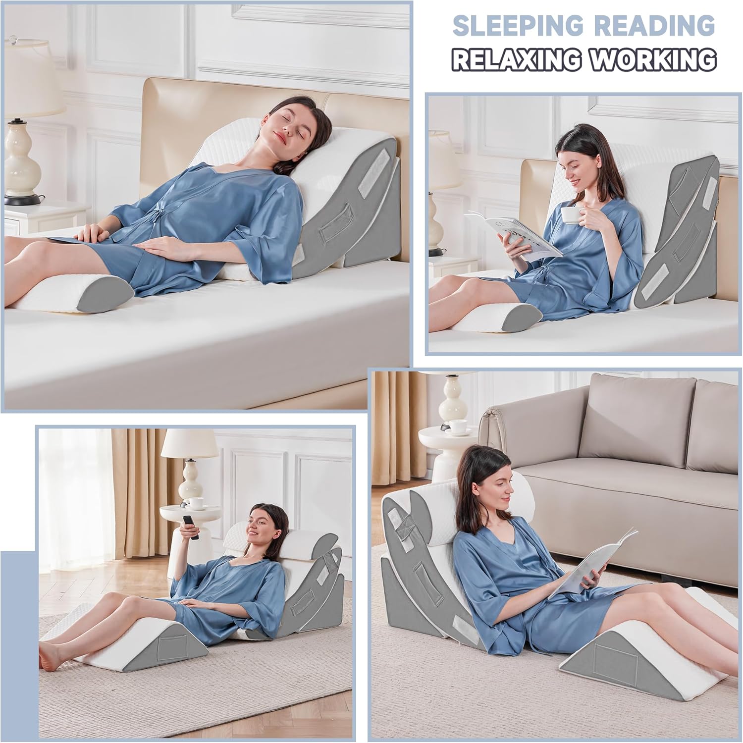 4PCS Adjustable Bed Wedge Pillow Set – Ergonomic Support for Sleep - Trenduff
