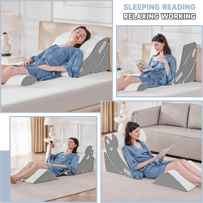 4PCS Adjustable Bed Wedge Pillow Set – Ergonomic Support for Sleep - Trenduff