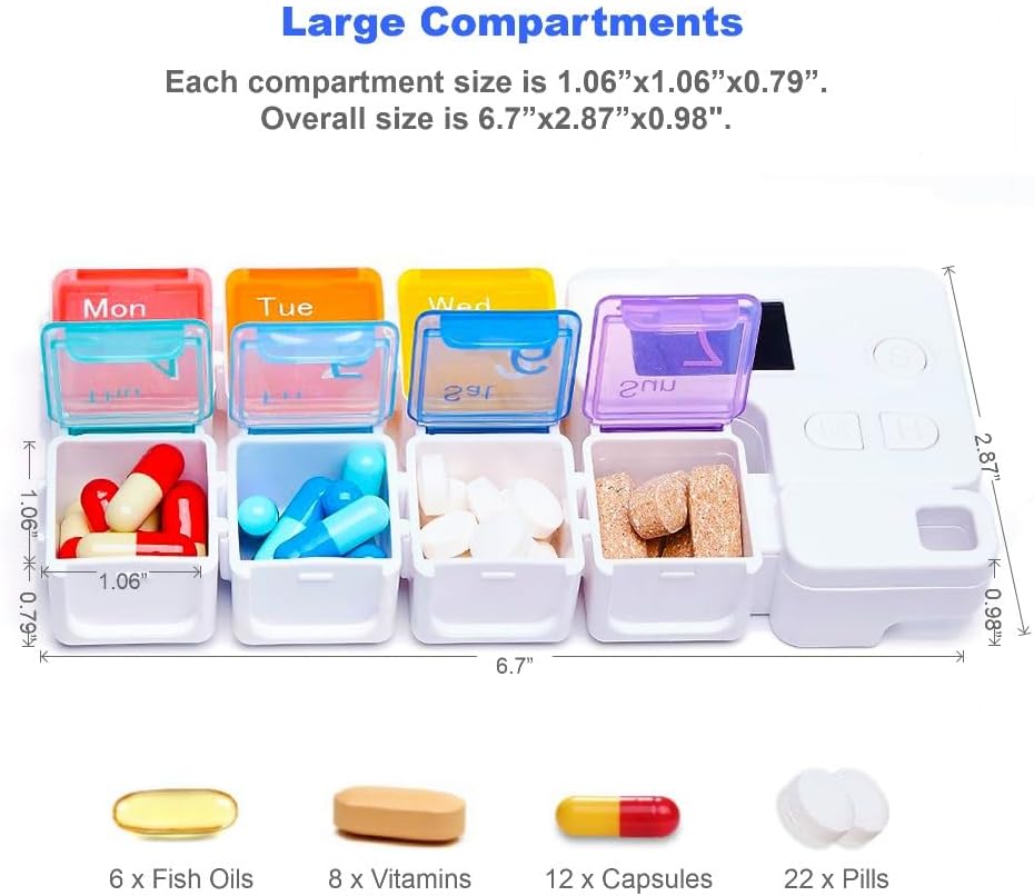 7 Day Pill Organizer with Alarm – Large Weekly Medicine Reminder Box - Trenduff