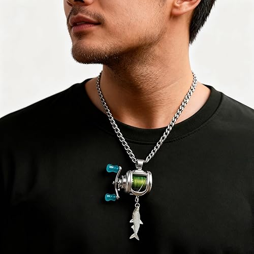 Mini Fishing Reel Necklace – Rotating Spinning Reel Pendant Keychain - Trenduff