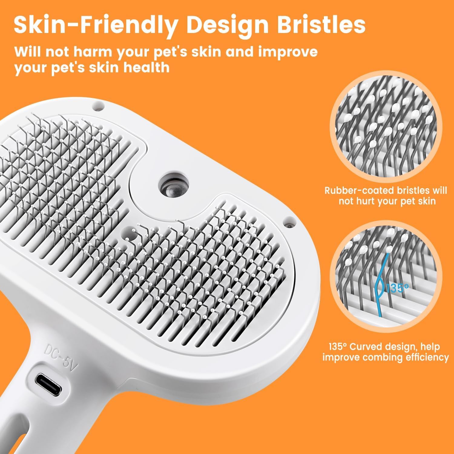 Pet steam grooming brush for dogs and cats – self cleaning spray comb USA