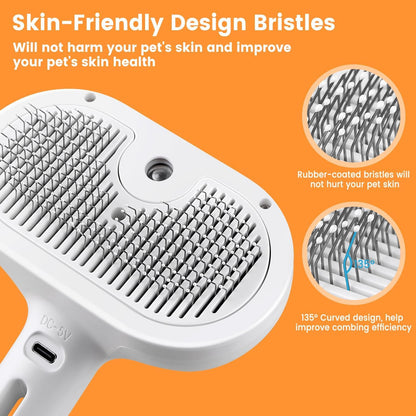 Pet steam grooming brush for dogs and cats – self cleaning spray comb USA