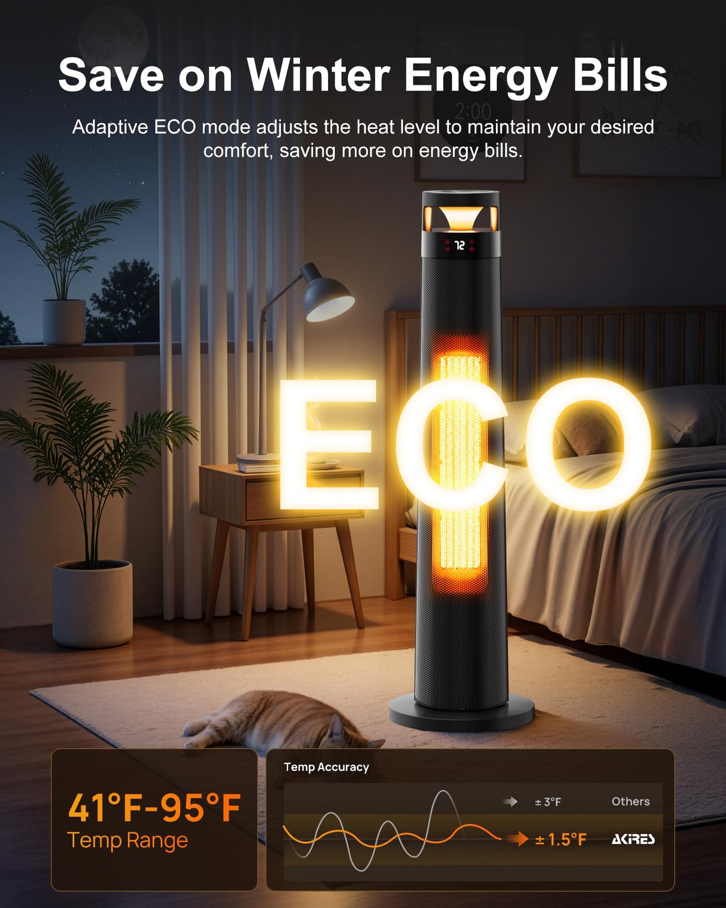 34IN Tower Space Heater – 1500W Fast Heating for Large Rooms - Trenduff