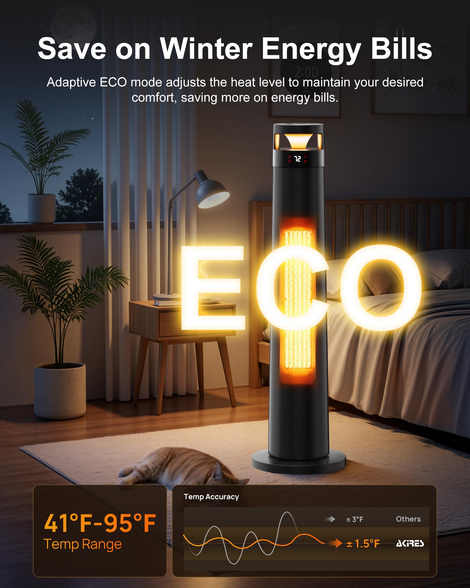 34IN Tower Space Heater – 1500W Fast Heating for Large Rooms - Trenduff