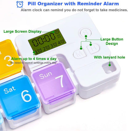 7 Day Pill Organizer with Alarm – Large Weekly Medicine Reminder Box - Trenduff
