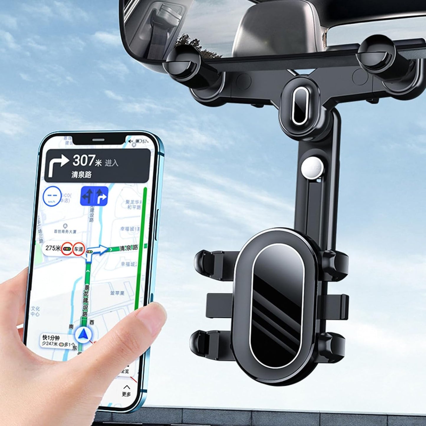 Rear View Mirror Car Phone Holder – Rotatable & Stable Mount - Trenduff