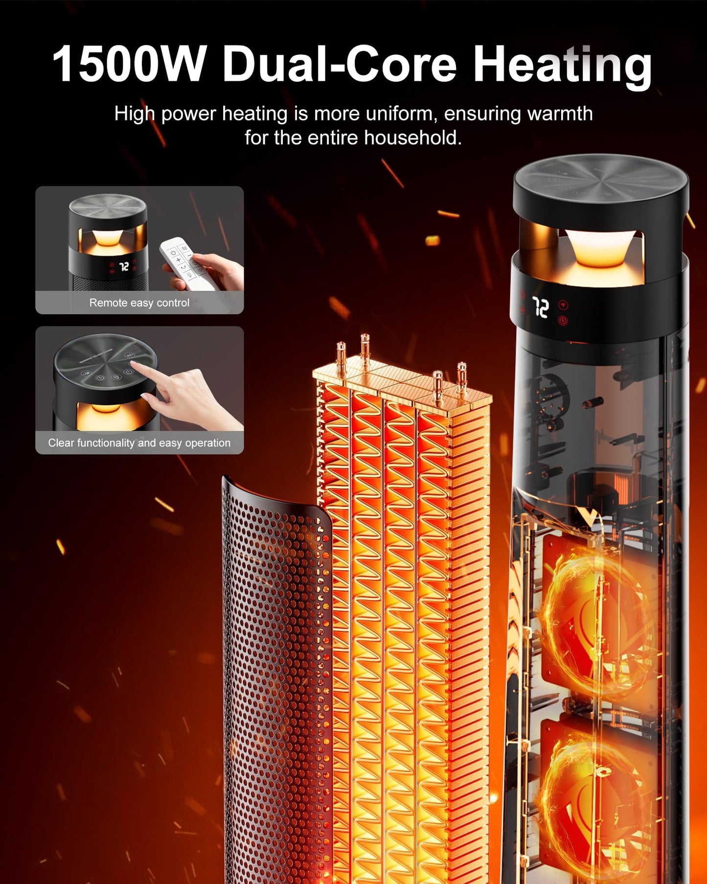 34IN Tower Space Heater – 1500W Fast Heating for Large Rooms - Trenduff