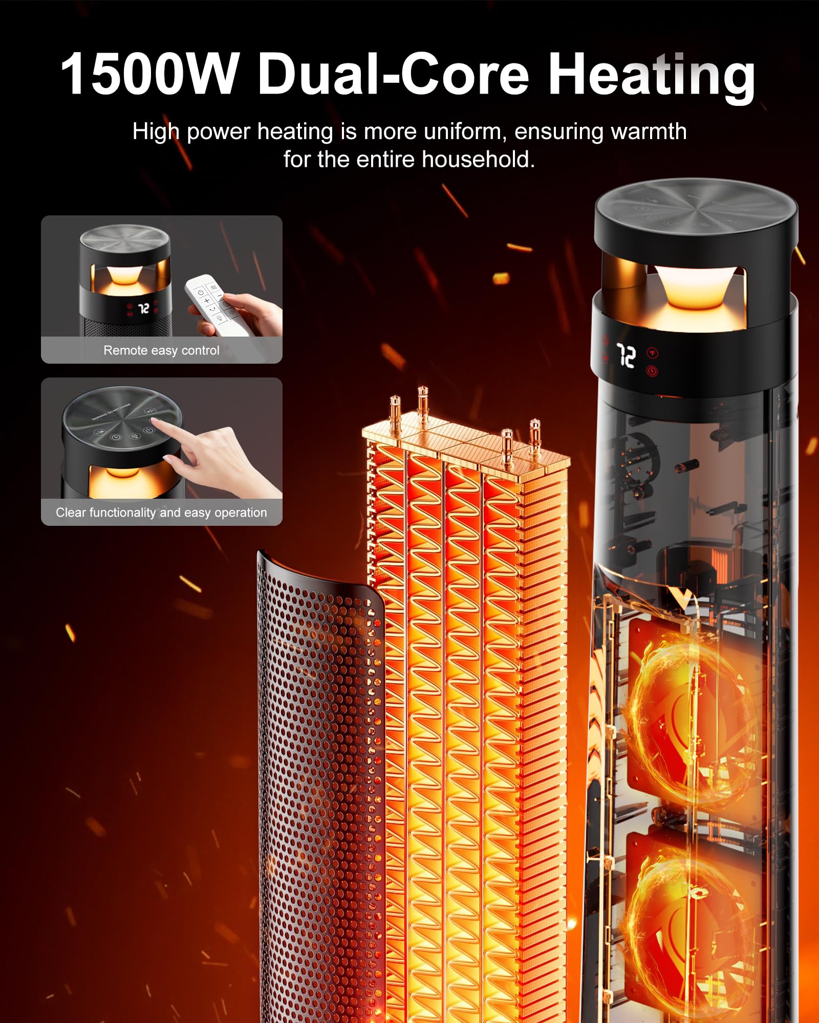 34IN Tower Space Heater – 1500W Fast Heating for Large Rooms - Trenduff