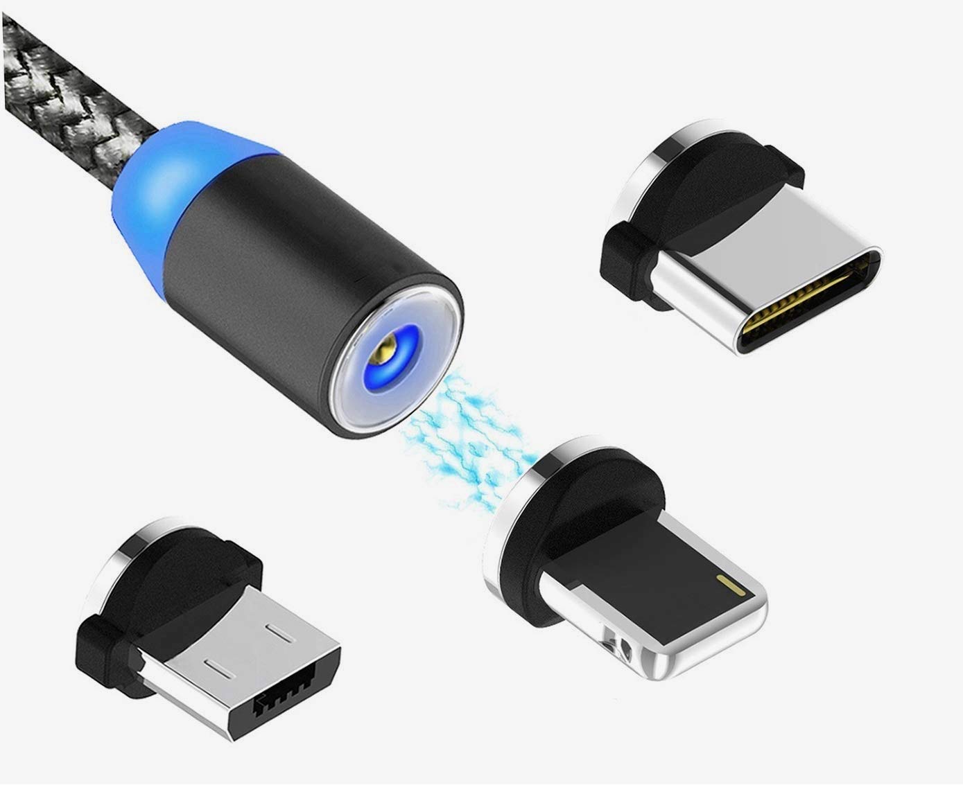 3-in-1 Magnetic Fast Charging Cable – USB-C/iOS/Micro USB with LED - Trenduff