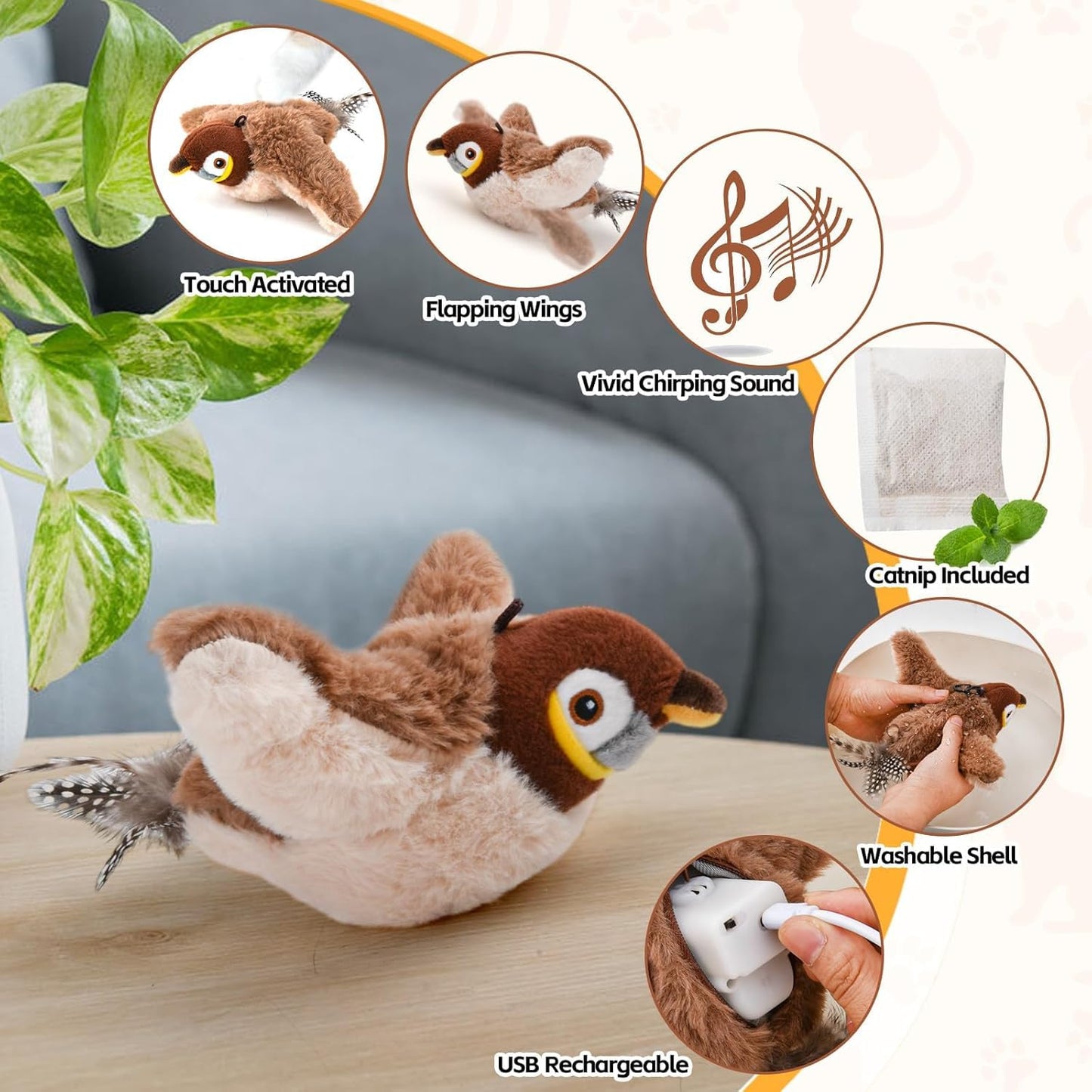 Interactive Flying Bird Cat Toy – Chirping Flapping Sparrow